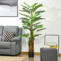 Palma Artificiale in Vaso con 42 Foglie, Pianta Finta Realistica per Interno ed Esterno, 185cm
