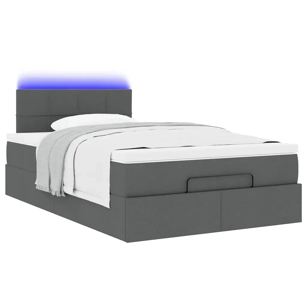 Pouf Letto con Materasso e LED Grigio Scuro 120x190 cm Tessuto