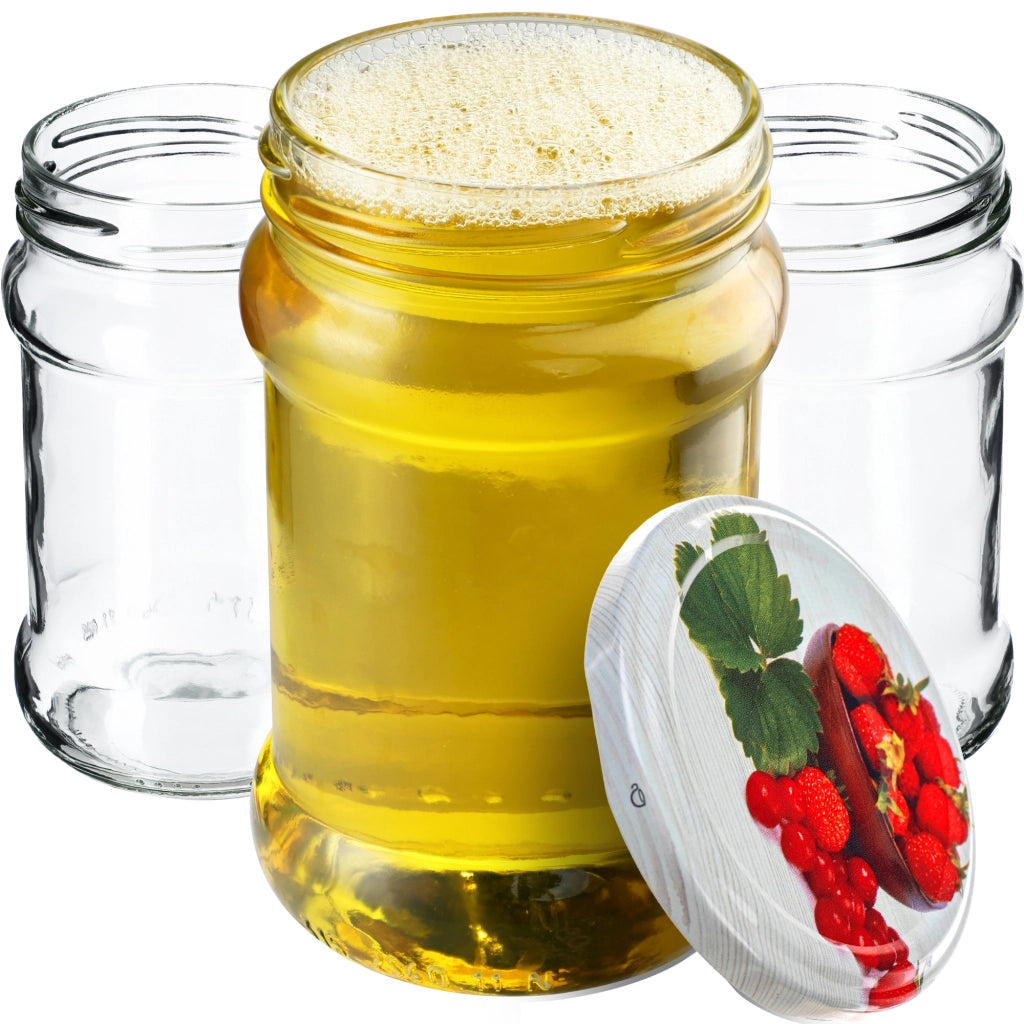 KADAX Seno barattolo di vetro 315ml 50pz 66mm+ coperchio "Fragole"