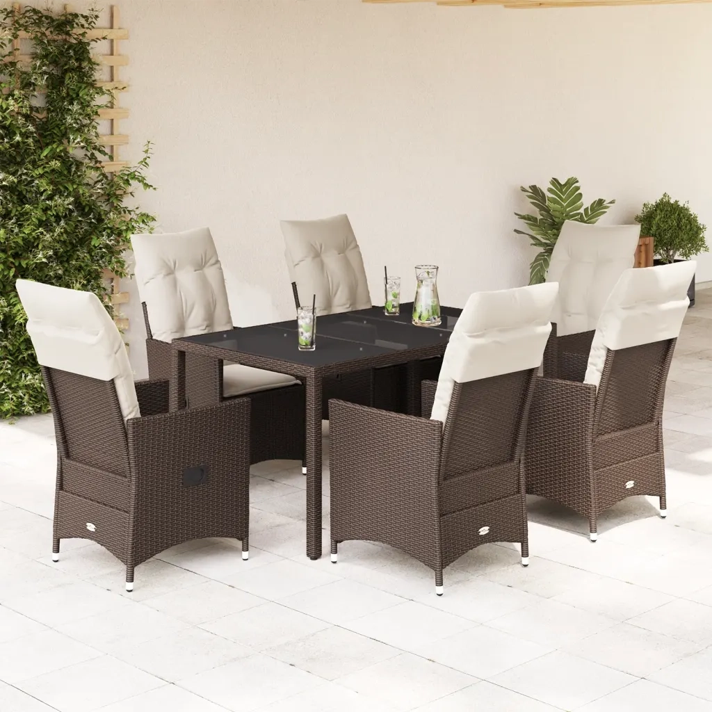Set da Pranzo da Giardino 7pz con Cuscini in Polyrattan Marrone 3276772