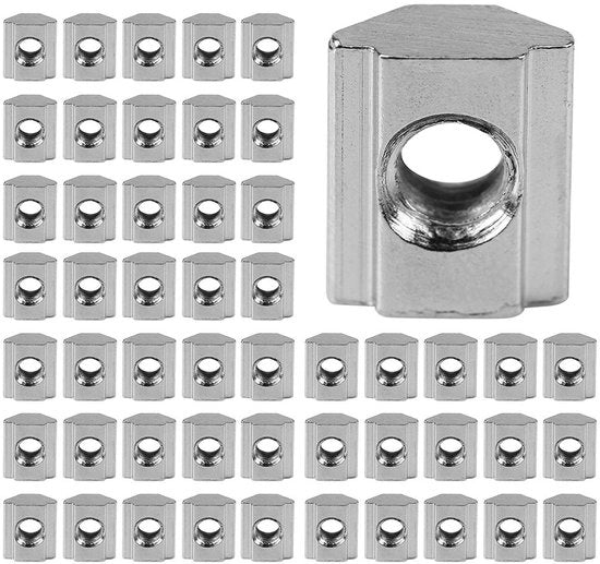 Ferraglie a Carbonio 50 pezzi - EU20-M4/EU20-M5/EU30-M4/EU30-M5 - Testa a Martello - per Profili di Alluminio - Verniciati - Viti a Scorrimento