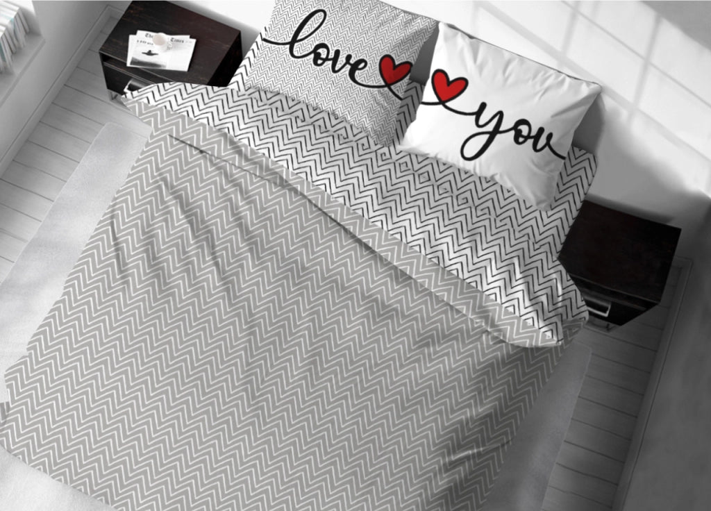 Sacco Copripiumino In 100% Cotone Made Italy Disegno Moderno Happy - Matrimoniale - Love You