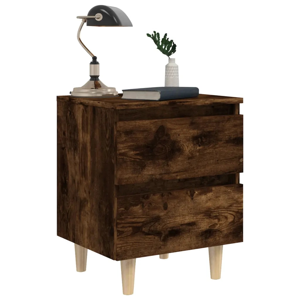 Comodini con Gambe in Legno Massello 2pz Rovere Fumo 40x30x50cm 813123