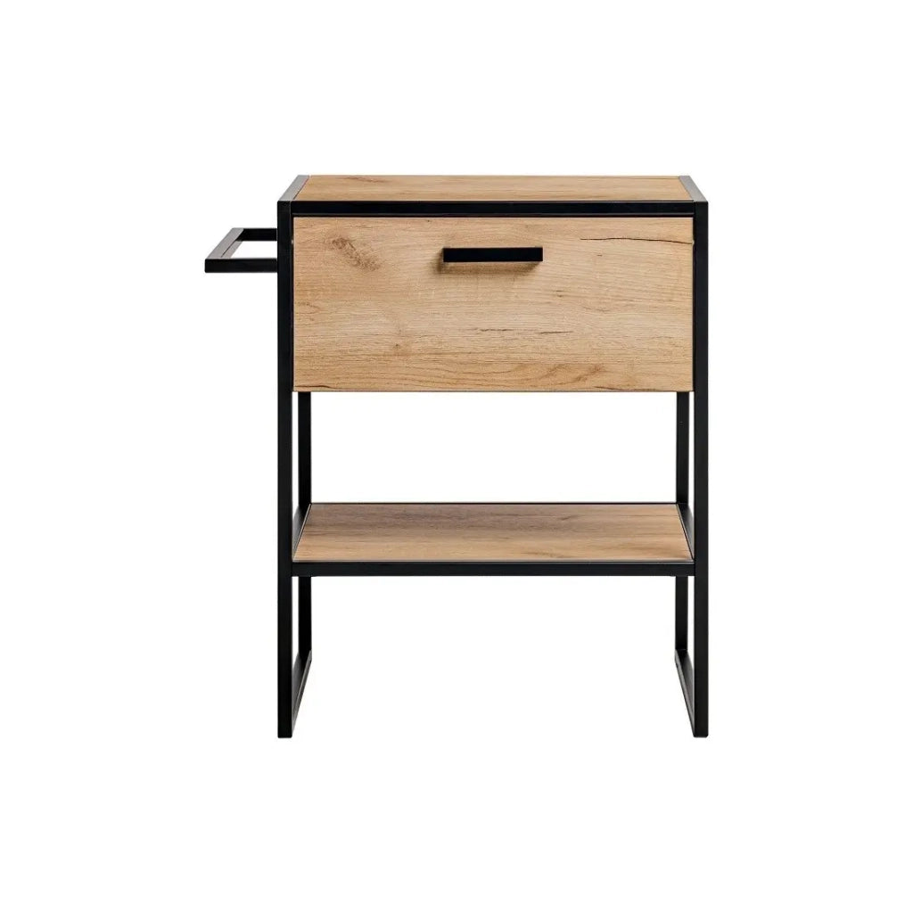 Mobile sottolavabo ONIL – 2 porte – Rovere chiaro e nero – Stile industriale – L70 cm