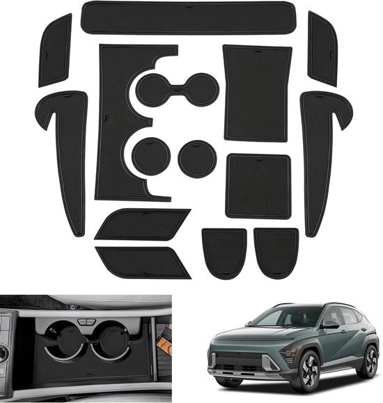Accessori compatibili con Hyundai Kona SX2 Hybride (Elettrico-Benzina) 2024 2025, Antislipmattone in gomma per Kona 2024, Console centrale Deurnaad per Kona 2024, Accessori per Kona 2024 (Nero)