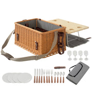 Cestino da Picnic in Vimini 4 Persone con Tavolo da Vino in Pino ¨C zephmum ¨C Marrone Chiaro