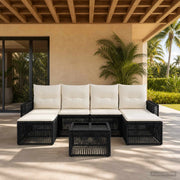 Set Divano da Giardino 7 pz Nero e Bianco Crema polyrattan 3435205