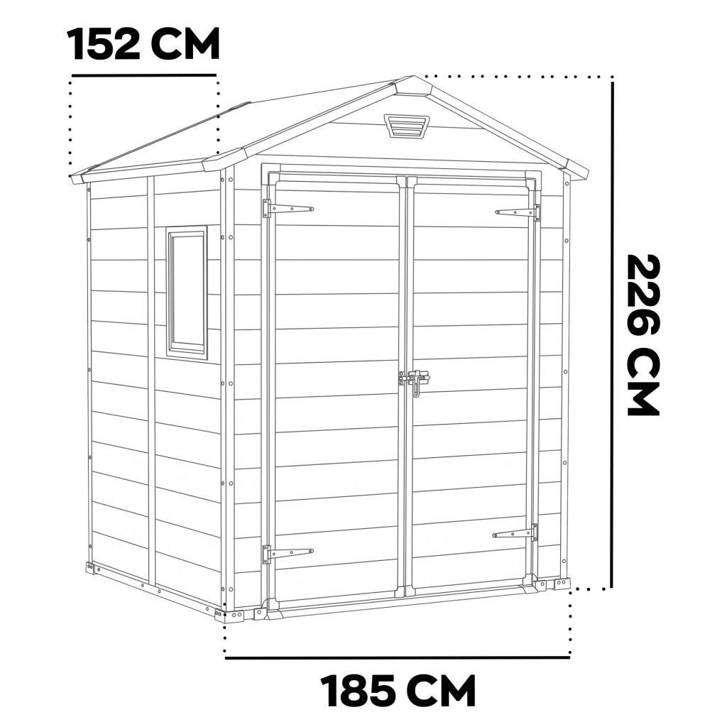 Manor 6x5 - Casetta da Giardino 185x226x152 cm 2 Ante per deposito attrezzi finitura effetto legno graffiato in Resina Grigio