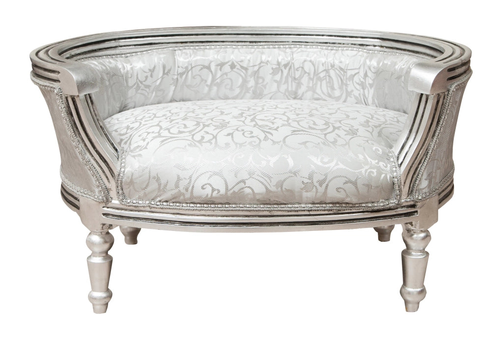 Biscottini POUF CON SCHIENALE STILE FRANCESE LUIGI XVI IN LEGNO MASSELLO DI FAGGIO ARGENTO