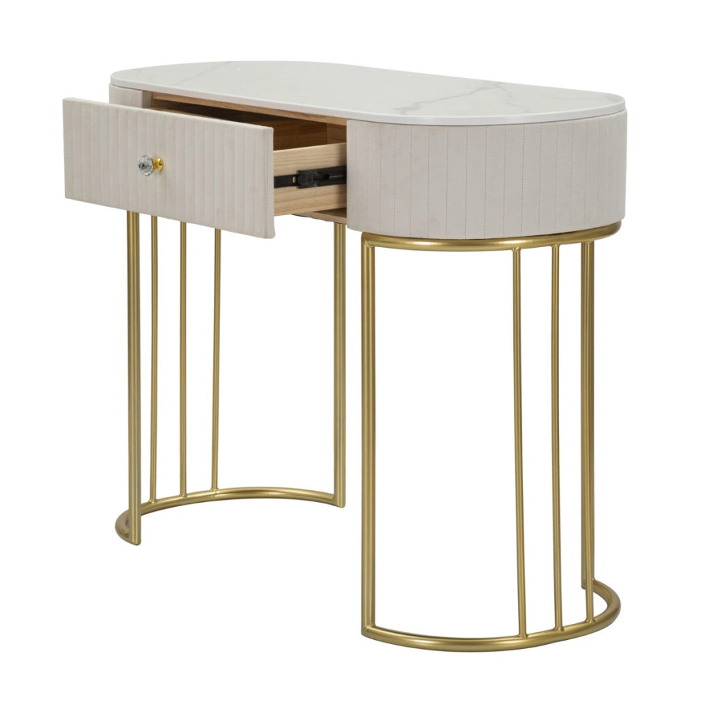 Console Montpellier crema in legno, ferro e tessuto — 100x40x75 cm