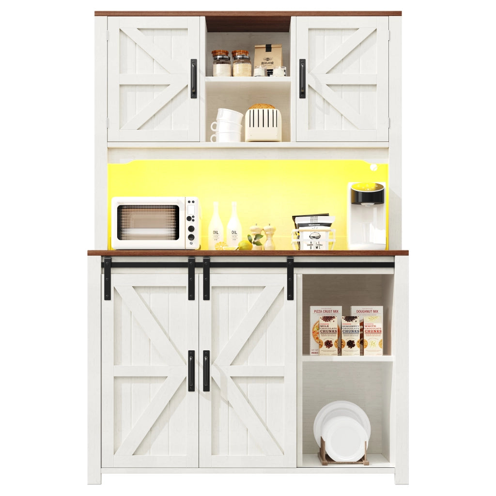 Mobile Cucina Alto con Ante Scorrevoli e LED ¨C MINIMAL ¨C Nero/Bianco, 115x40x175 cm