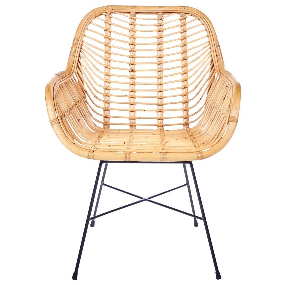 Poltrona Rattan Sabbia Beige Vimini Nero Gambe in Metallo Soggiorno Sala da Pranzo