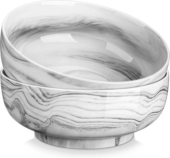 Bowl a due parti in ceramica marmorea 3400 ml per servire zuppe, riso, dessert e insalate.