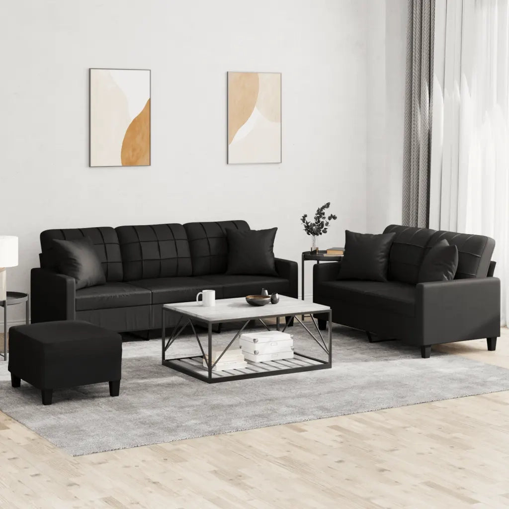 Set di Divani 3 pz con Cuscini Nero in Similpelle 3201393