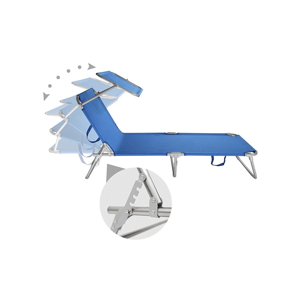 Trade Shop - Lettino In Textilene Con Parasole Blu Per Mare Giardino Schienale Regolabile 281012 -