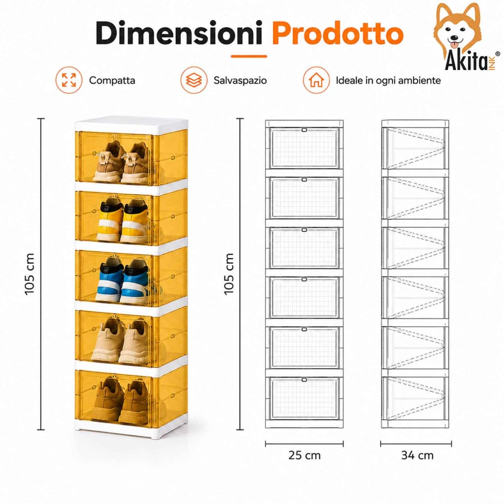 Akitaink Scarpiera Salvaspazio 6 Ante Fisarmonica Gialla
