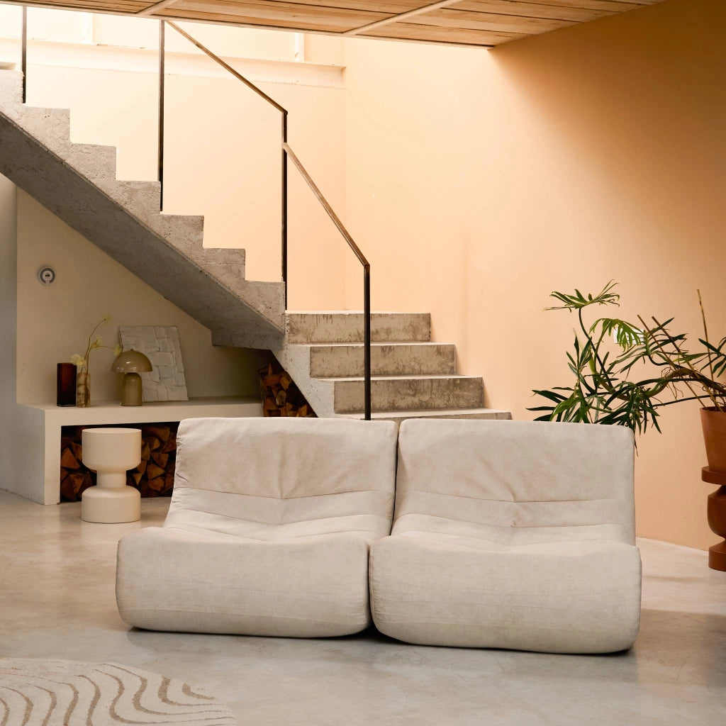 Modulo per divano modulare senza braccioli in velluto, 2 posti, beige