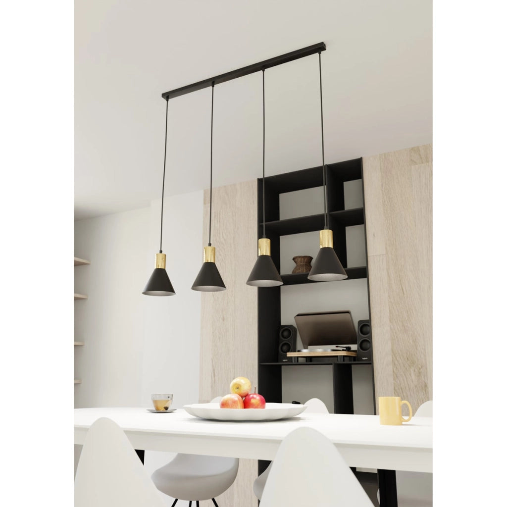 Lampada a sospensione Rosa in acciaio nero opaco e oro