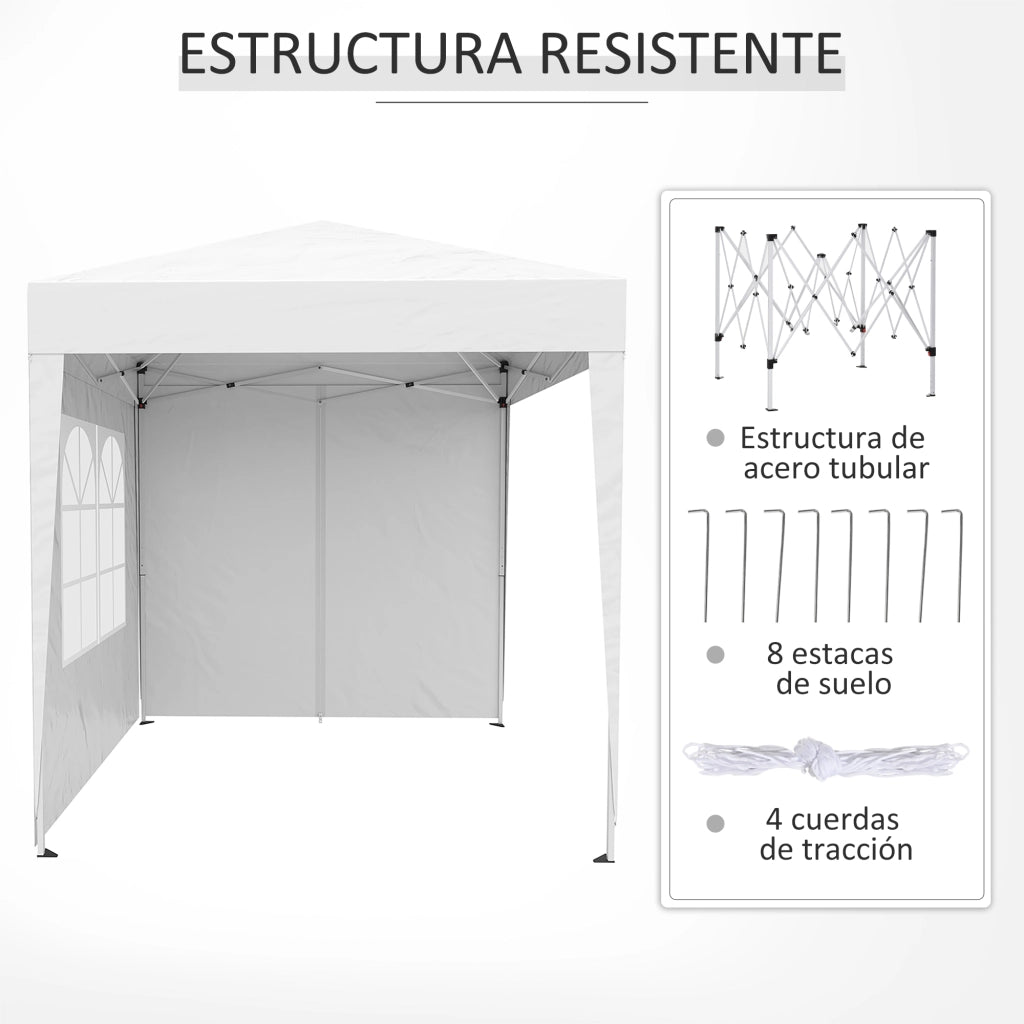 Gazebo da Giardino 2x2m ¨C Zephmum ¨C Tela Oxford 4 Pareti Laterali 2 Porte 2 Finestre Bianco