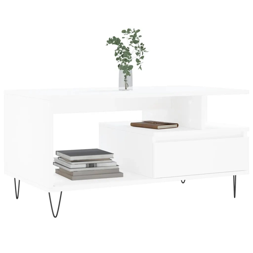 Tavolino da salotto | Tavolino da caff¨¨ | Tavolino da Soggiorno Bianco 90x49x45 cm in Legno Multistrato
