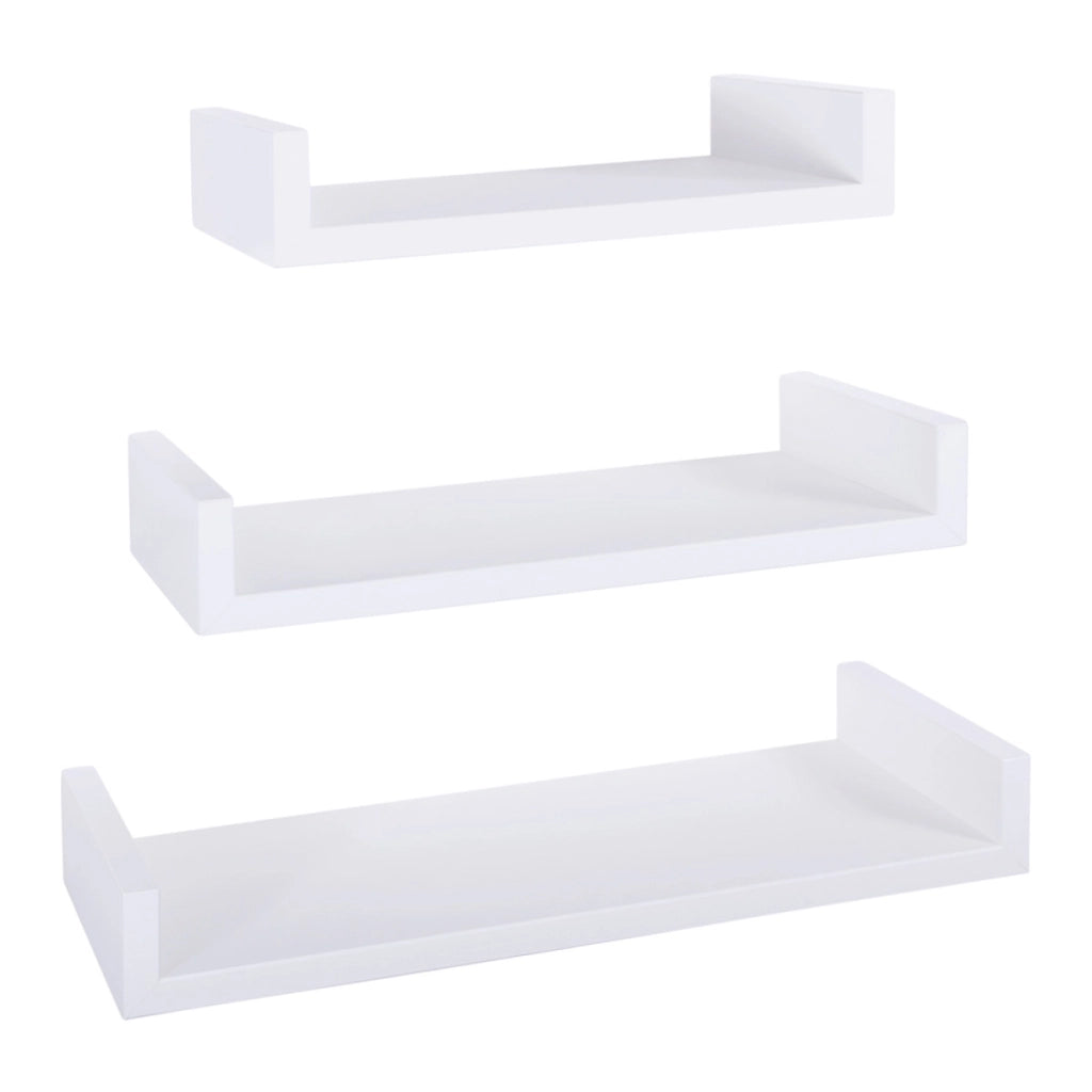 Set di 3 Mensole da Muro Modello CALAMITA MAXI, Mensole Muro Design, Mensola da Parete. Misure 60x8 p23.7 cm, 50x8 p23.7 cm e 40x8 p23.7 cm. Finitura   BIANCO - MADE IN ITALY