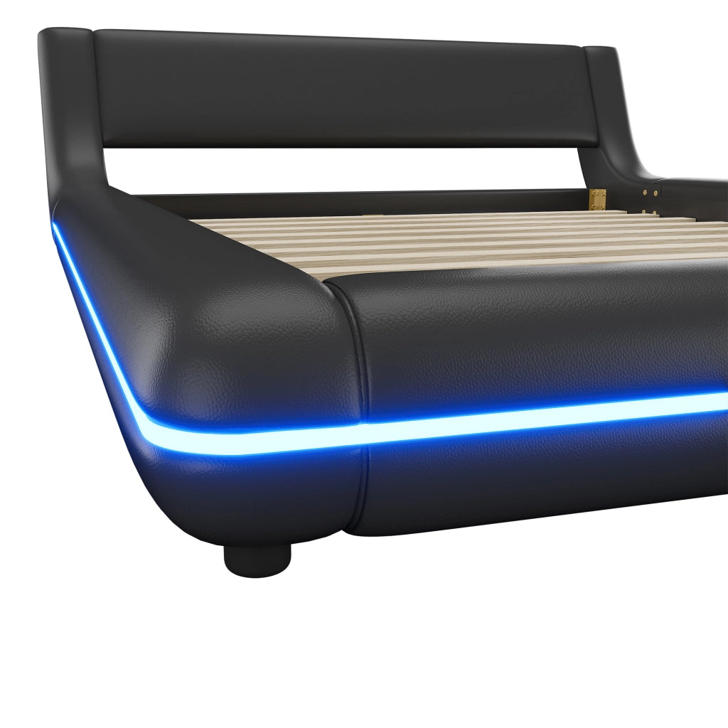 LETTO a pavimento 140x200 cm PU Nero con illuminazione LED