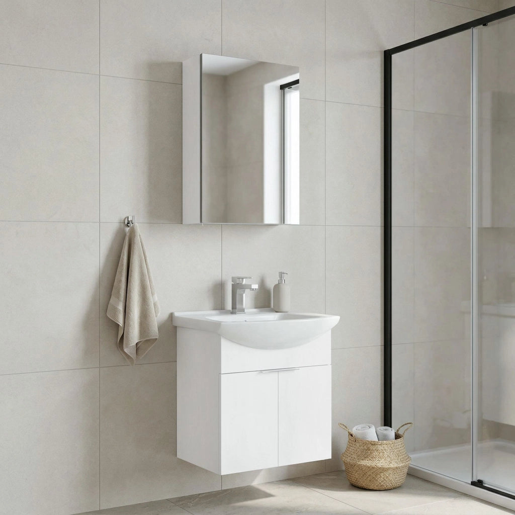 Set mobile lavabo con specchio (2 pezzi) "Purus 55" - 55 x 50 x 58 cm - Bianco