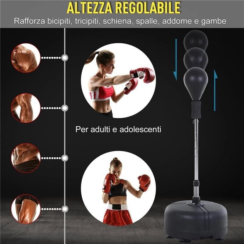 PUNCHING BALL SACCO BOXE DA TERRA CON GUANTONI INCLUSI ALTEZZA REGOLABILE
