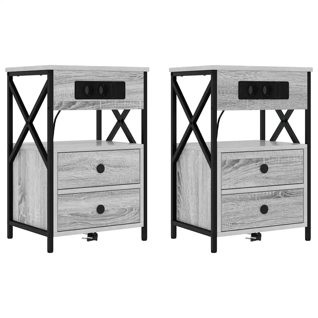 Set di 2 Comodini | Armadio da Notte | Mobiletto da notte Grigio Sonoma 40 x 31 x 60 cm