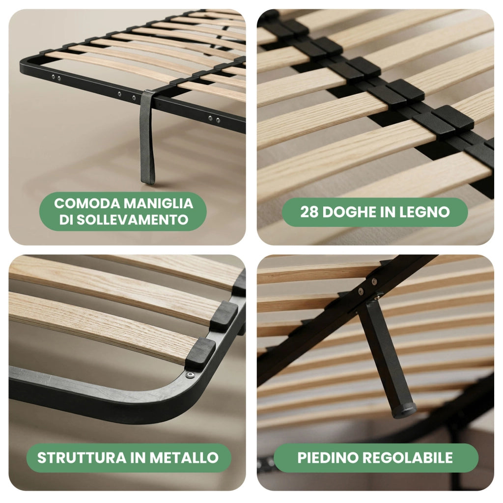 Letto con contenitore 160x200 cm rete sollevabile in metallo Rovere Sonoma