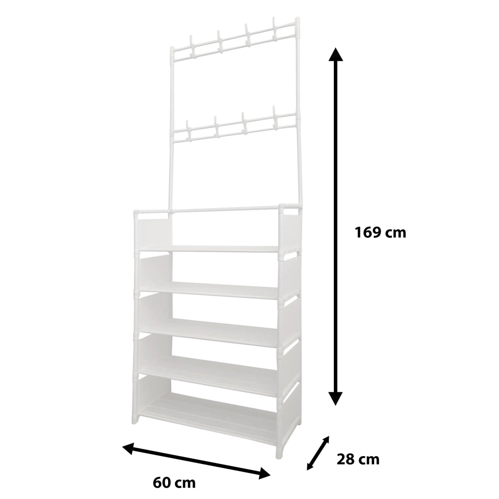 Appendiabiti Da Ingresso Con Scarpiera Plus 16 Grucce 5 Ripiano Nyana Home Bianco