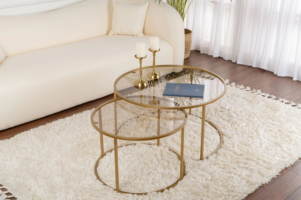 Set di 2 tavolini in metallo "Aurum" - 80 x 80 x 43 cm - Oro Bronzo