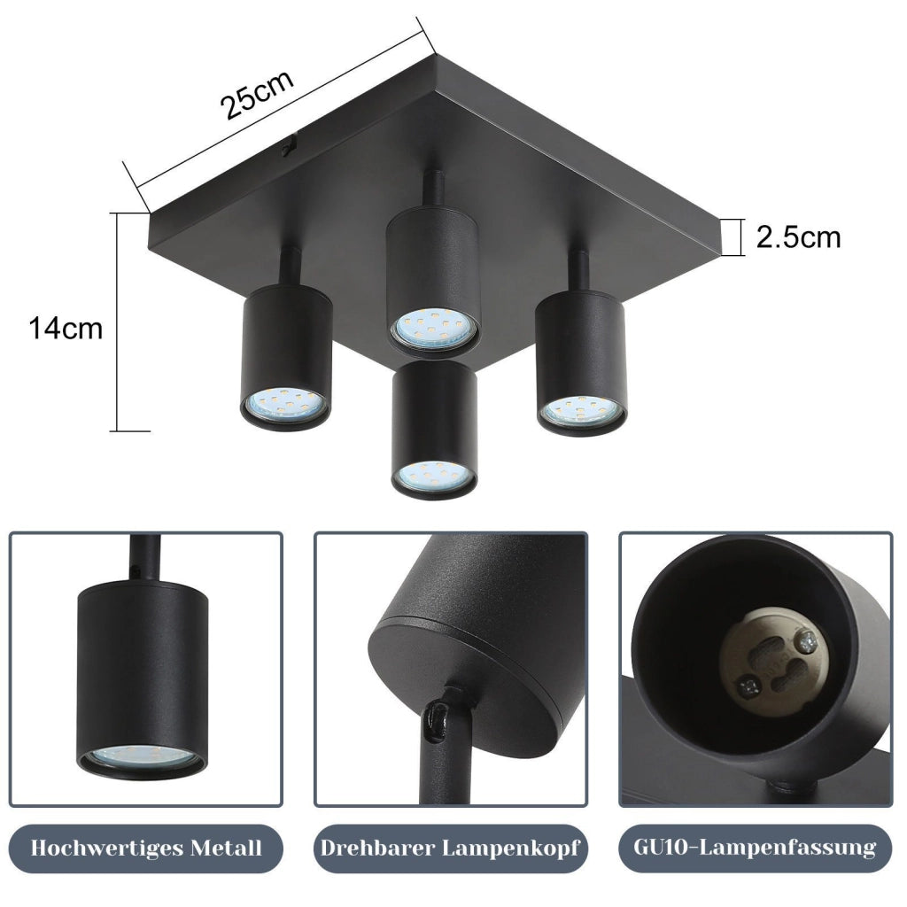 ZMH Faretto da soffitto 4 luci GU10 orientabili 330° per corridoio