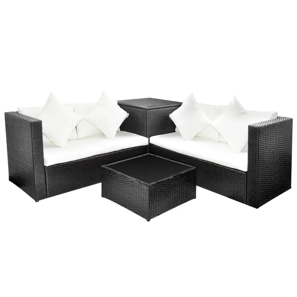 Set Divani da Giardino 4 pz con Cuscini in Polyrattan Nero cod mxl 34957
