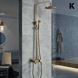 JANA | Set doccia vintage ottone non laccato in acciaio inox | Miscelatore doccia dal design retrò | Miscelatore doccia completo di doccetta