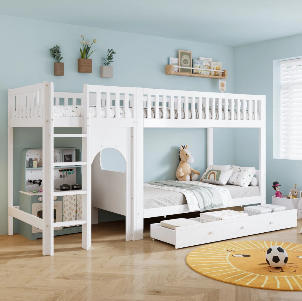 Letto a castello per bambini bianco/naturale 90x200 cm