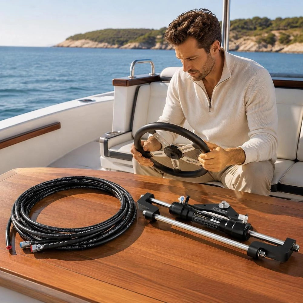 Hydraulic Boat Steering Kit, 300 Hp Hydraulic Steering Pump, Aluminum Alloy Steering Cylinder, 13.5-inch Steering Wheel With 10-inch Hydraulic Steering Hose For Boat Steering System