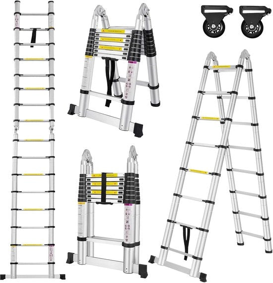 Scala Telescopica - Scala Telescopica a Vela - Altezza di Lavoro - Alluminio - Adatto per Uso Privato e Professionale - Scala Telescopica a Vela - Massima Carico 150 kg