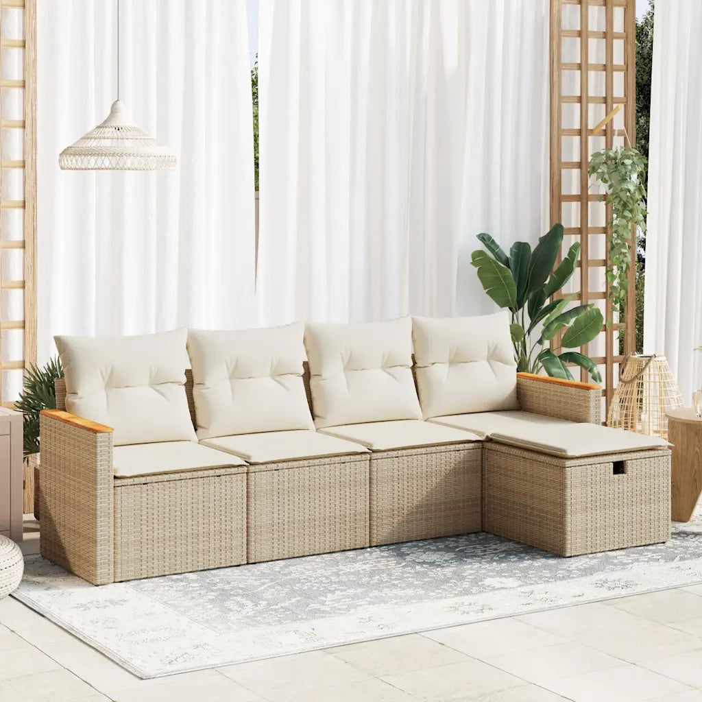 vidaXL Set Divano da Giardino 5 pz con Cuscini Beige in Polyrattan
