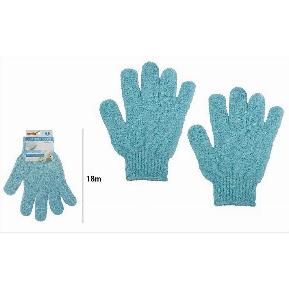 Trade Shop - Set 2pezzi Guanti Di Crine Per Doccia Bagno Esfoliante Pelle Corpo Azzurro 79724 -