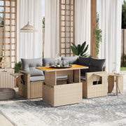 Set Divano da Giardino 5 pz con Cuscini Beige in Polyrattan