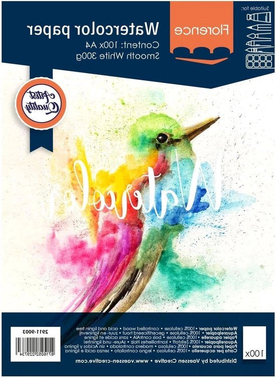 Papier aquarel 300 g/m², 100 pezzi, formato DIN A4 - per aquarello, calligrafia e altro