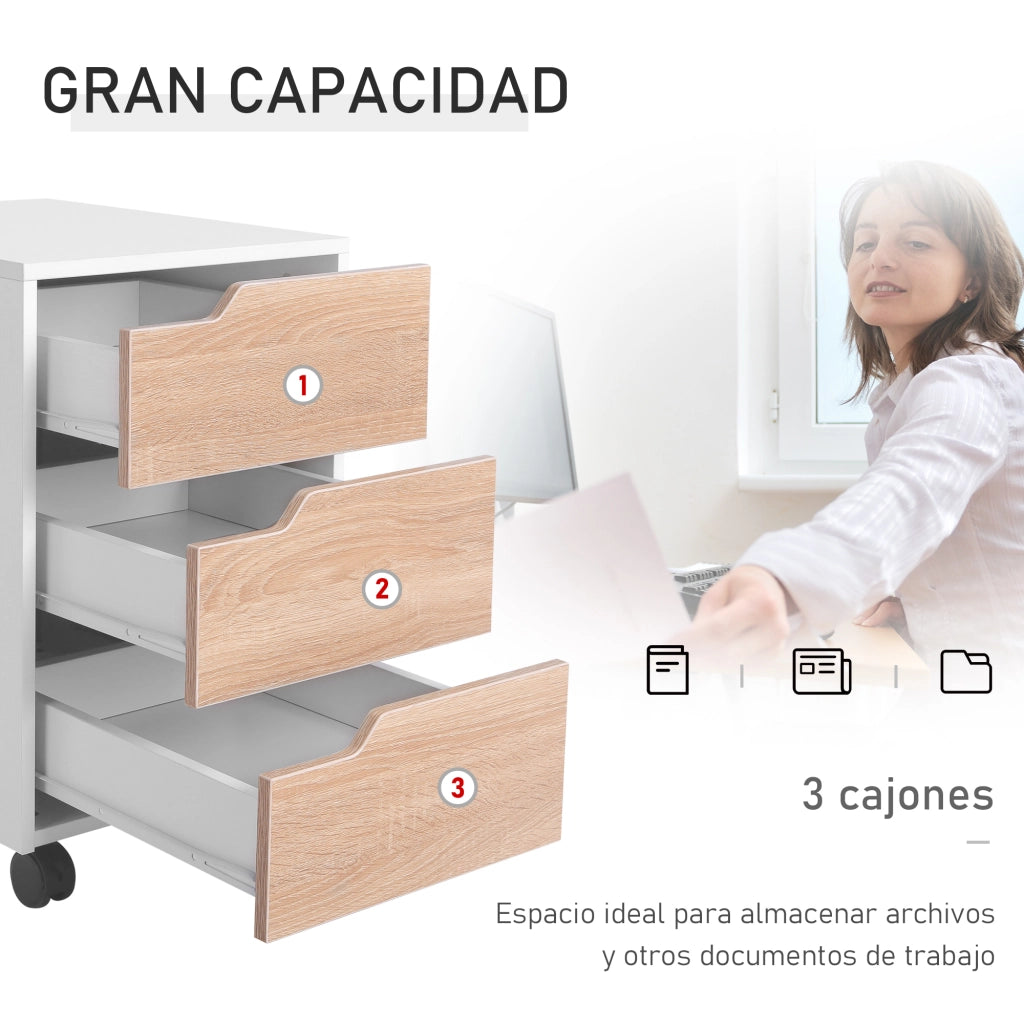 Cassettiera con Ruote ¨C zephmum ¨C 3 Cassetti, Quercia e Bianco, 40x50x57,5 cm