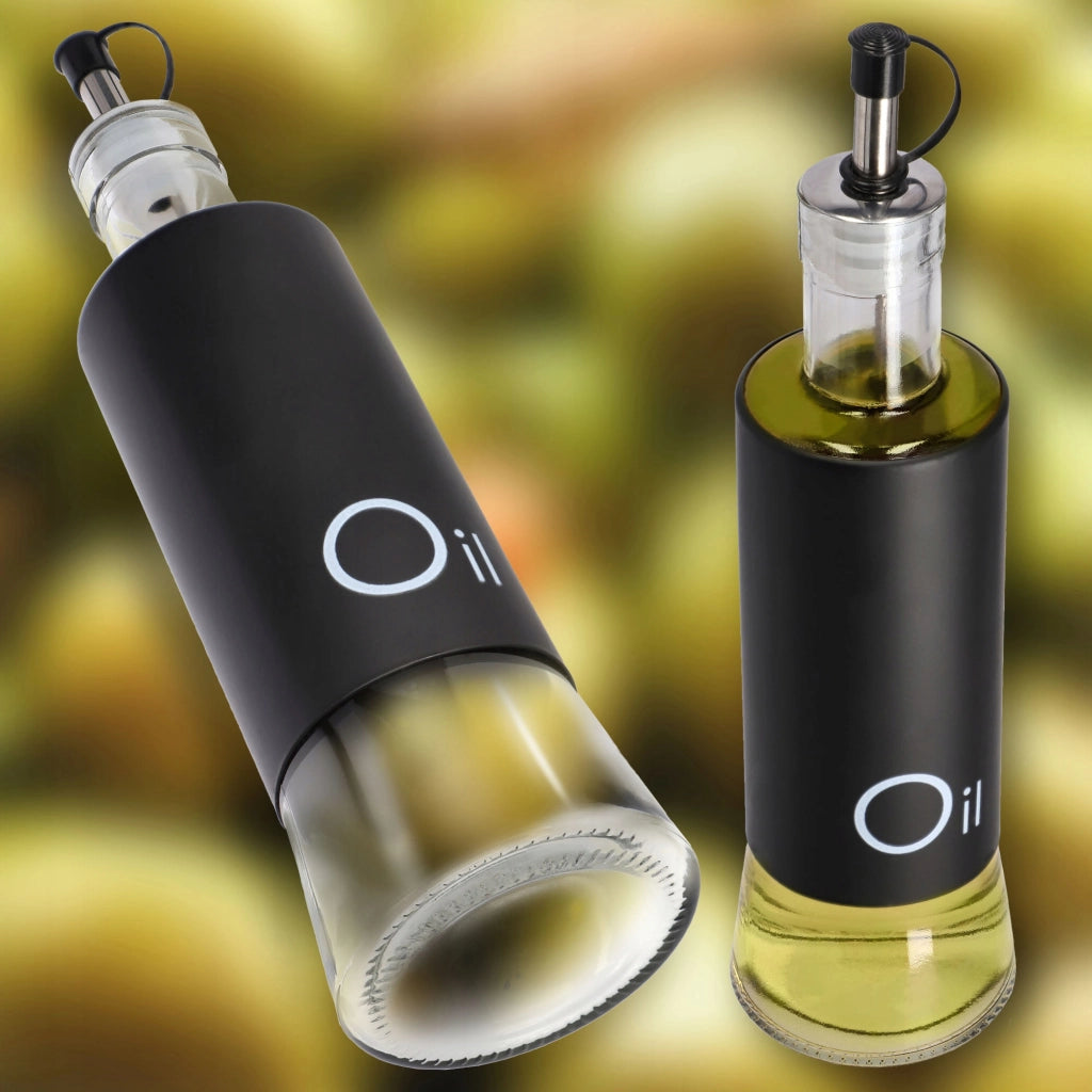Bottiglia in vetro KADAX per olio d'oliva con dosatore, 320 ml, colore nero.