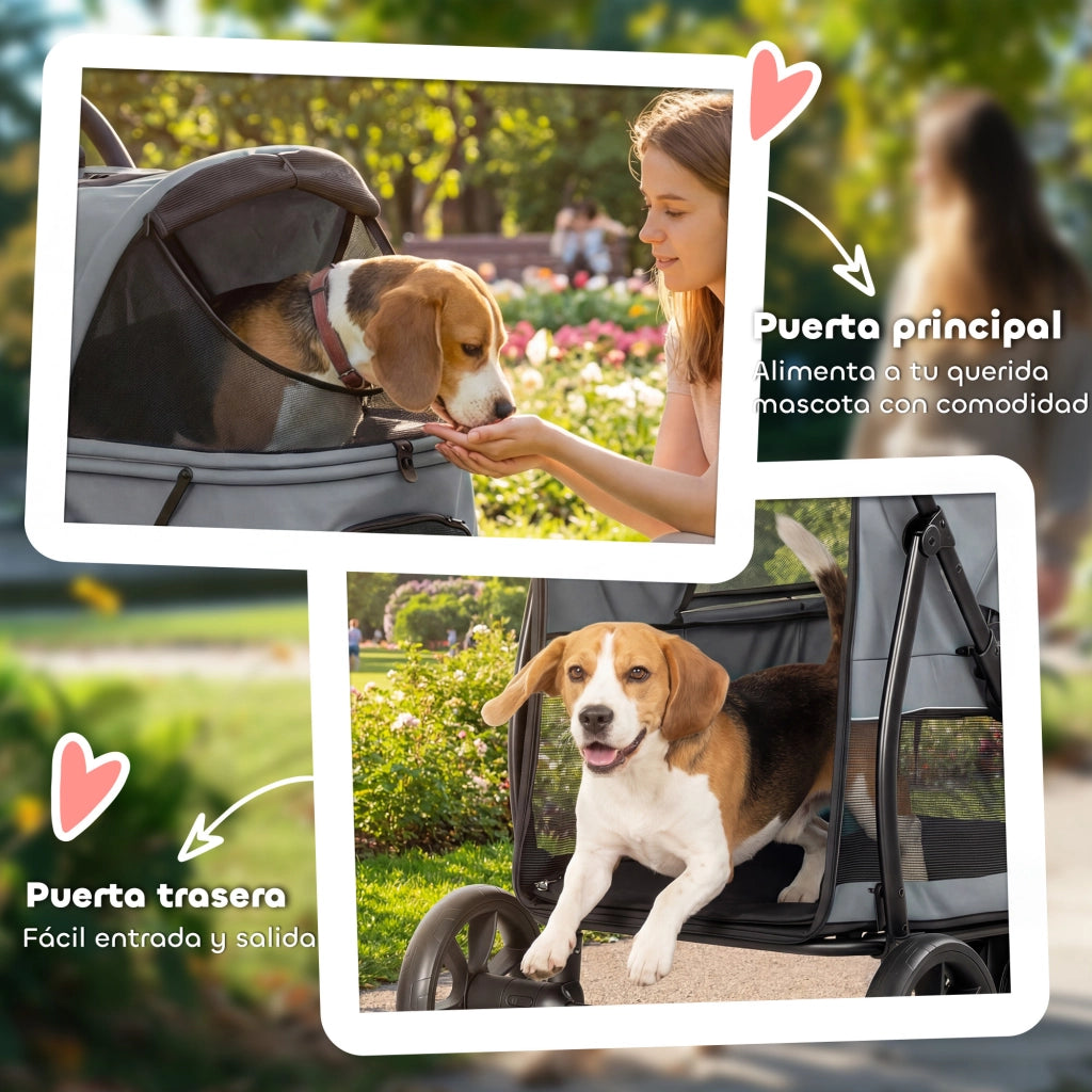Carrello per Cani Pieghevole con Ruote ¨C zephmum ¨C Grigio 92x63x95 cm