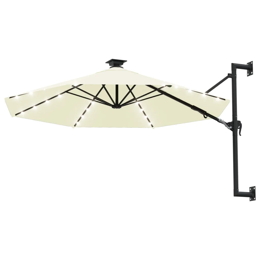 Ombrellone a Muro con LED e Palo in Metallo 300 cm Sabbia cod mxl 64061