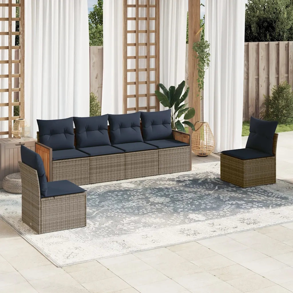 Set Divani da Giardino 6 pz con Cuscini Grigio in Polyrattan 3227545