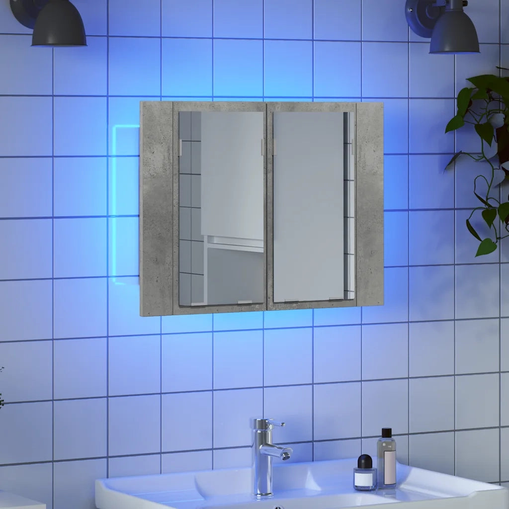 Armadietto a Specchio con Luci LED Grigio Cemento in Acrilico 804960