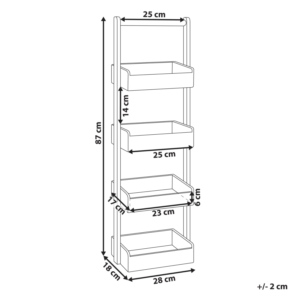 Scaffale da bagno in legno di bambù marrone chiaro a 4 livelli con cestello di design
