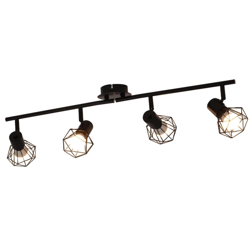 ZMH Lampada da soffitto 4 faretti orientabili 350° stile industriale retrò nero metallo E14 per soggiorno cucina